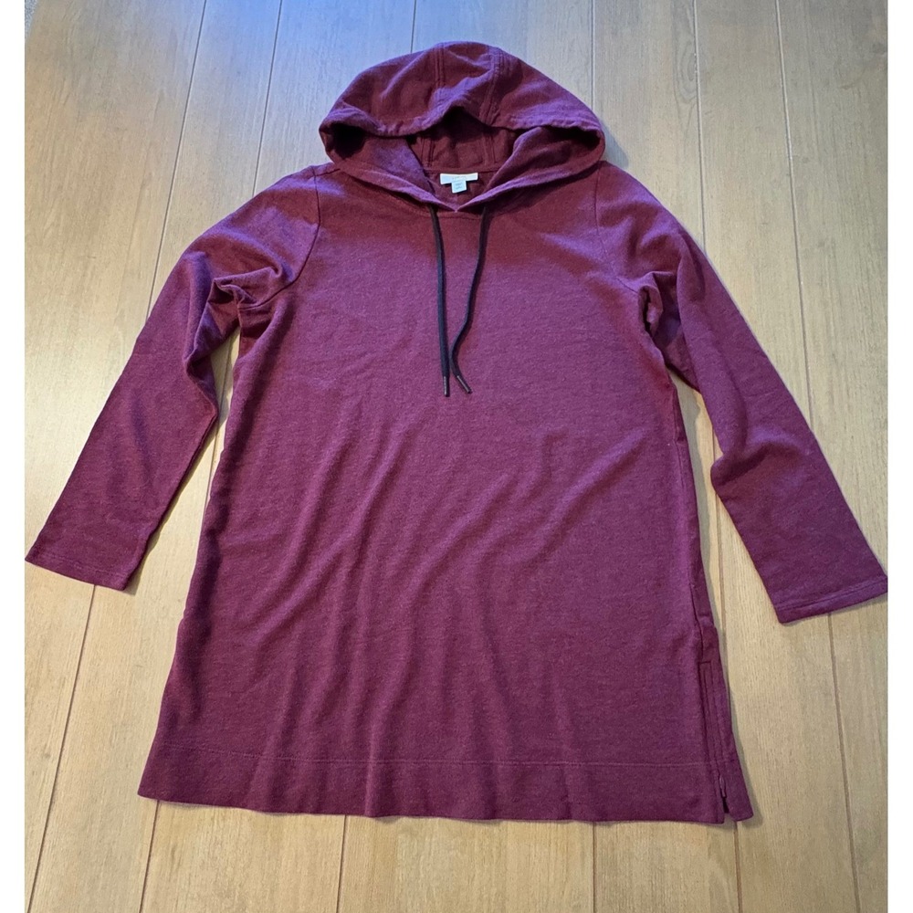 J. Jill Fit Tunic Hoodie Women Small Petite Burgundy Cotton Modal Activewear Top - Picture 4 of 11